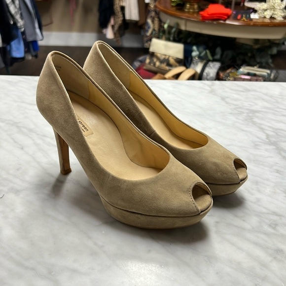 Paul Green Tan Suede Peep Toe Heel Size 3.5/US6 - Picture 1 of 13